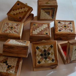 Olive wood boxes with mosaic cover